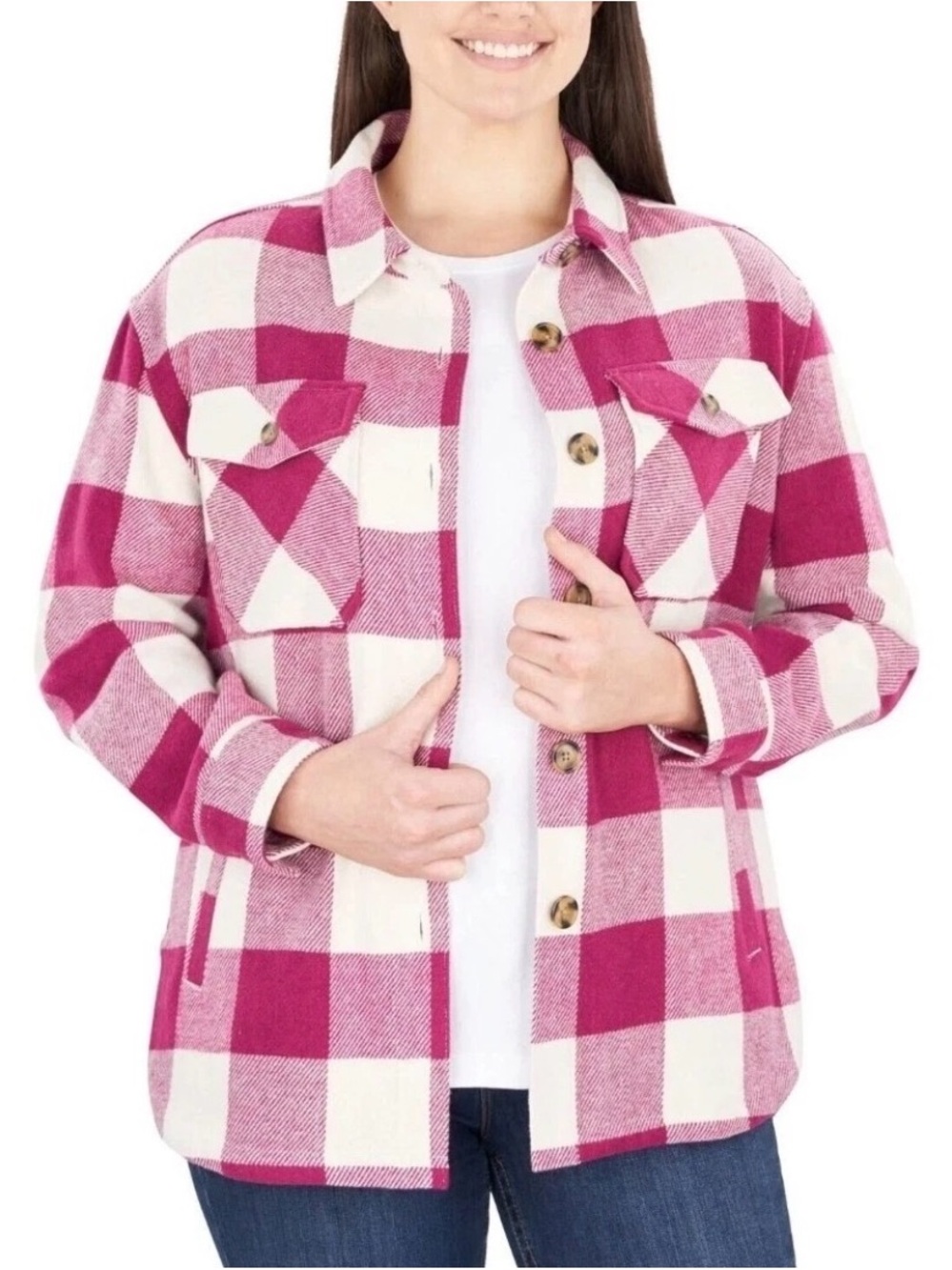NWT Members Mark Shaket Plaid Womens Jacket button down long sleeve Sz. 2XL